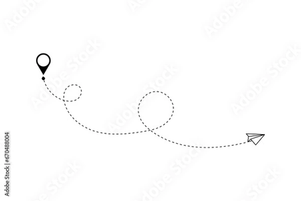 Obraz Paper plane with dotted line, paper airplane, travel symbol,  isolated vector illustration.