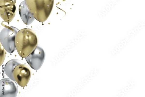 Obraz celebration gold silver balloons and confetti 3d