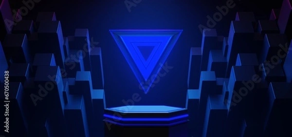 Fototapeta futuristic gaming esports background abstract wallpaper, cyberpunk style scifi game, stage concert scene in pedestal display room, led neon glow light, 3d illustration rendering