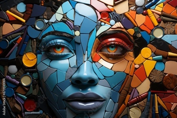 Fototapeta  Mosaic-style mural made of colorful tiles and glass, Generative AI