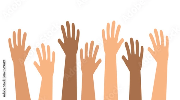 Fototapeta Multiethnic Diverse Hands Raised Up