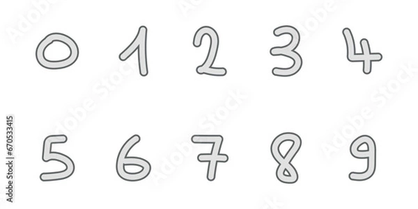Fototapeta Cartoon set with different numbers 0 to 9. Zero, one, two, three, four, five, six, seven, eight, nine and ten numbers. Mathematics doodle hand writing  concept.