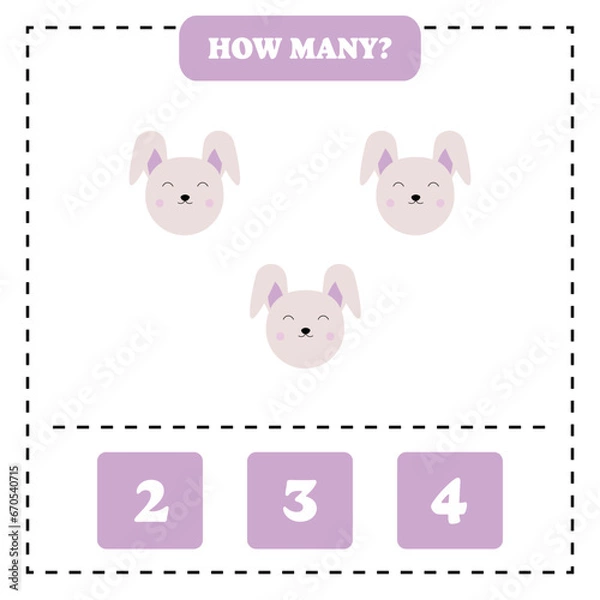 Fototapeta How many rabbit are there? Educational worksheet design for children. Counting game for kids.