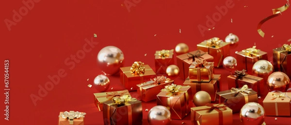 Obraz キラキラ輝く赤とゴールドのプレゼント