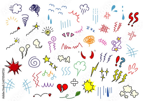 Obraz 手描きのカラフル漫符アイコンセット