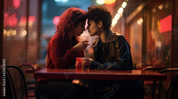 Obraz Couple de femmes amoureuses dans un bar