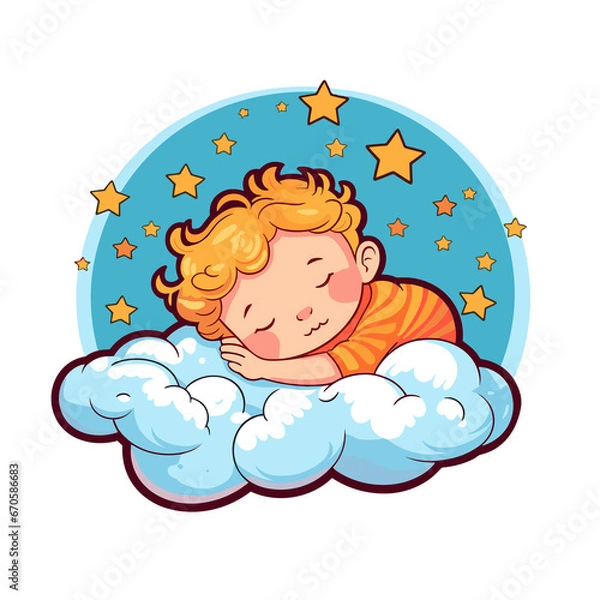 Fototapeta Cute Baby Sleeping On Cloud Pillow , Cartoon , Illustration, Cartoon PNG