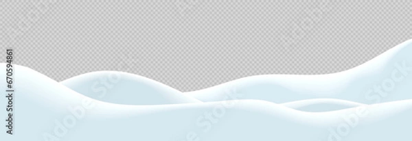 Fototapeta Christmas winter vector illustration of empty snowbanks field. Snow landscape, frozen hills, and snowdrifts decoration isolated on a transparent background