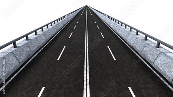 Fototapeta Central view of a highway disappearing into the distance isolated on empty background. 3D Rendering