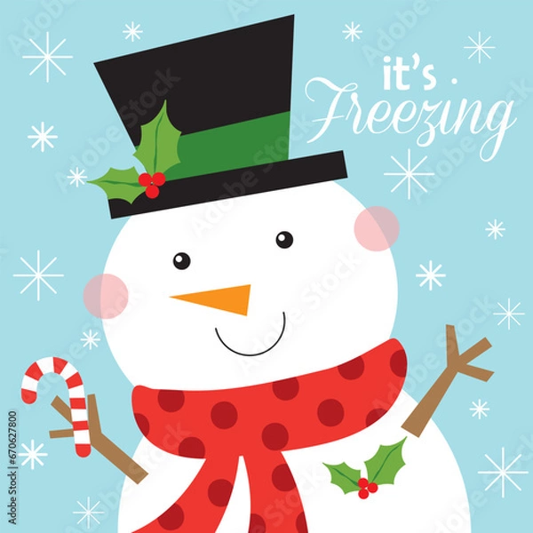 Obraz snowman with candy cane greeting card design