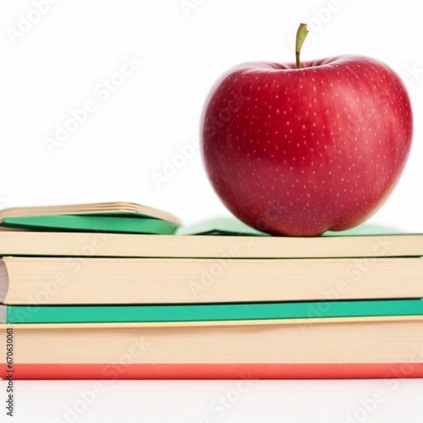 Fototapeta Red apple on books