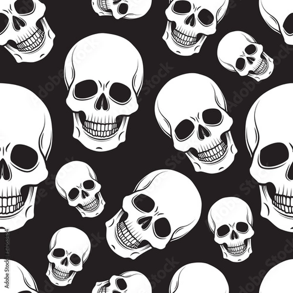 Fototapeta Black and white skull seamless pattern