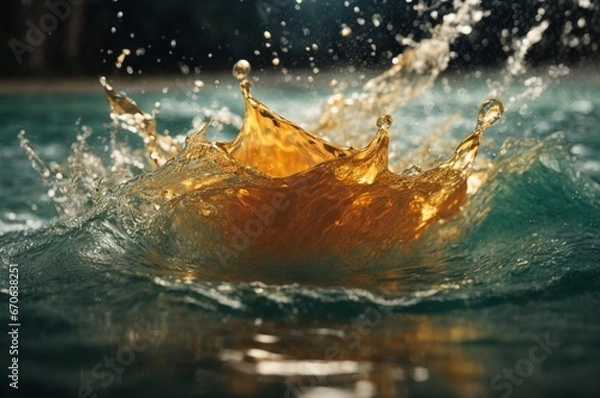 Fototapeta Sunlit Waves: Reflective Motion and Splashing Water