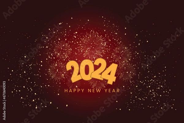 Fototapeta Happy New Year 2024 with sparkling festival numbers full of beautiful colors happy New Year 2024 celebration.