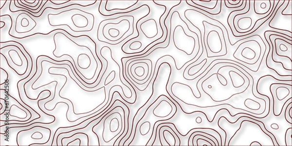 Fototapeta 3D Contour map background. Vector geography scheme and terrain. Topography grid map. Red wave paper curved reliefs abstract background, Abstract topographic contours mountain relief topographic map