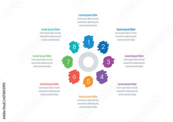Fototapeta eight steps infographic template. business, internet, magazine, annual report, education information template. brush painted info template