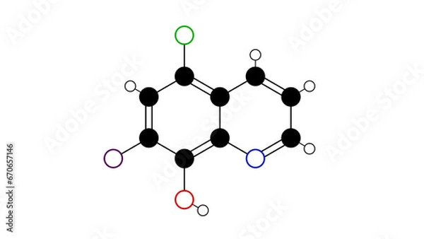 Fototapeta clioquinol molecule, structural chemical formula, ball-and-stick model, isolated image antifungal drug