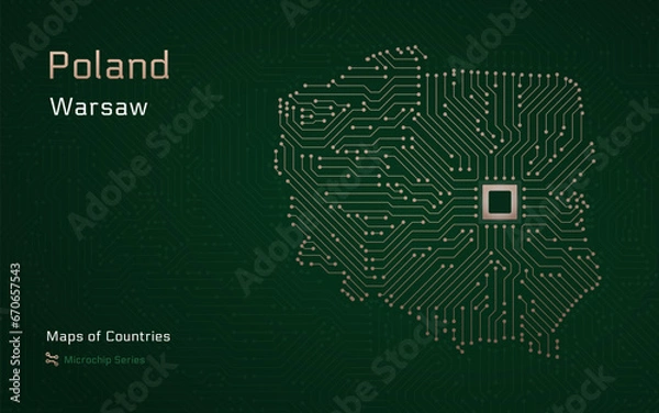 Fototapeta Creative map of Poland with a Capital of  Warsaw. World Countries vector maps series. Microchip Series