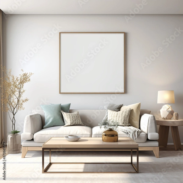 Obraz Mock up poster frame in living room modern interior style 