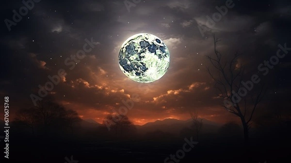 Fototapeta Experience the ethereal beauty of a full moon shining brightly in a clear night sky, a celestial masterpiece