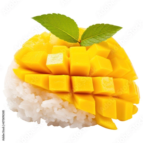 Obraz Mango with sticky rice, Thai dessert isolated on transparent background. Generative AI