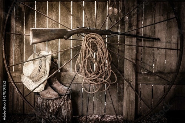 Fototapeta Rifle and Wheelbarrow