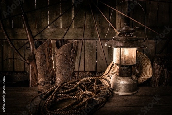 Obraz Cowboy Boots and Lantern