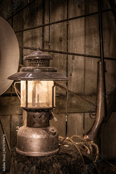Fototapeta Old Lantern and Rifle