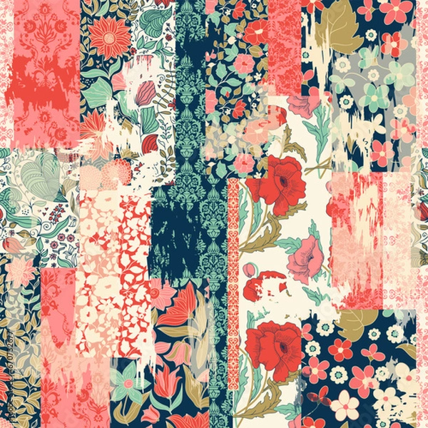 Obraz Traditional Oriental pattern, vector illustration. Ornament in retro colors. Seamless colorful floral hand drawn pattern with an effect of attrition. 