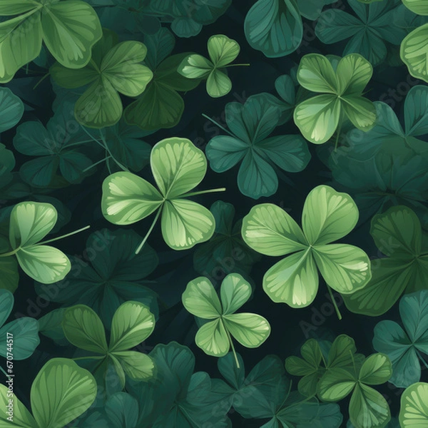 Obraz seamless pattern with green clover leaves, shamrock, symbol of Ireland, st. patrick's day, illustration, plant, nature, ornament, traditional, holiday, luck, spring