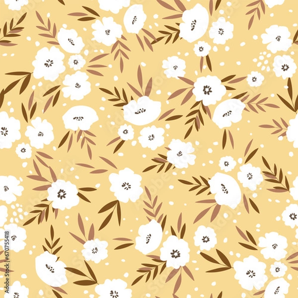 Fototapeta Seamless floral pattern based on traditional folk art ornaments. Colorful flowers on color background. Scandinavian style. Sweden nordic style. Vector illustration. Simple minimalistic pattern