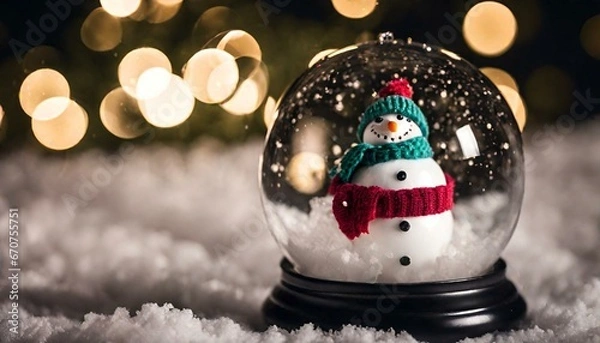 Obraz Happy snowman in the christmas bauble over the winter