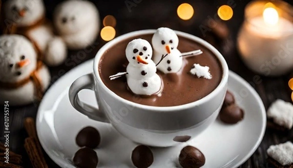 Obraz Hot chocolate with melted snowman