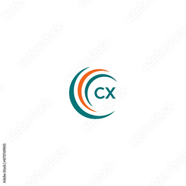 Obraz CX C X letter logo design. Initial letter CX linked circle uppercase monogram logo blue  and white. CX logo, C X design. CX, C X