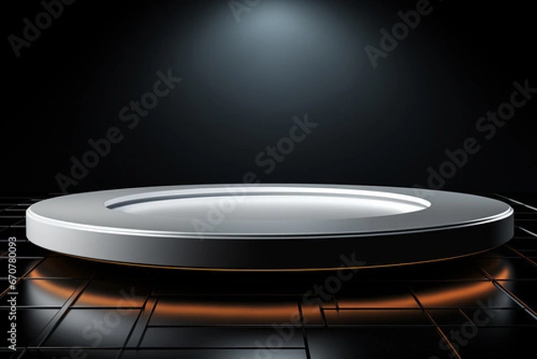 Fototapeta Ai Generative photo white light round podium and black background for mock up realistic image