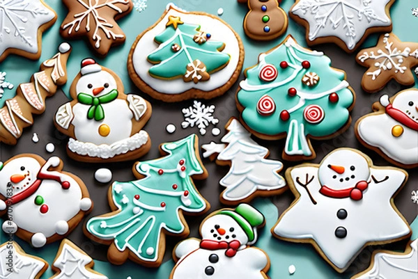 Fototapeta I drew a luxurious cookie that can be seen on Christmas and expressed it neatly on a white background. Generative AI.