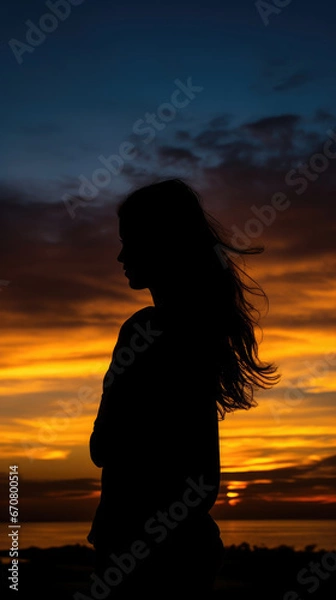 Fototapeta Artistic Silhouette Of A Woman Against A Stunning Sun Background Image, Best Phone Wallpapers
