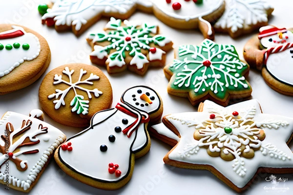 Fototapeta Pretty and delicious Christmas cookies came together. Snowman cookies. I see snow cookies.
Generative AI. 