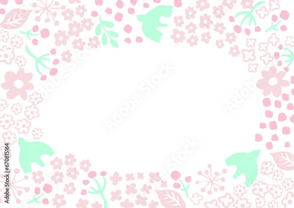 Fototapeta 北欧風の花柄の円フレーム