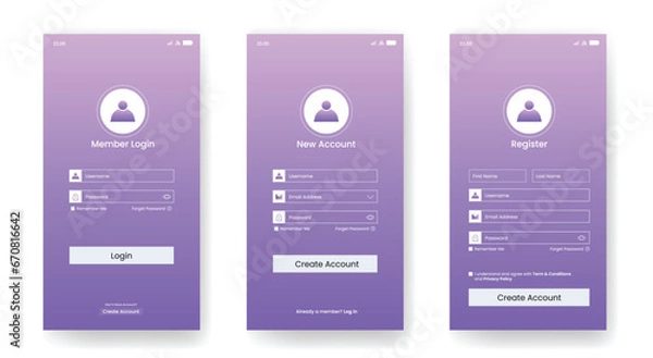 Fototapeta Online registration and registration concept. Illustration Landing template for UI, mobile app, web on purple background.