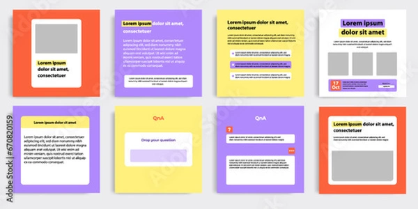 Fototapeta Clean minimal modern style of social media post banner layout template pack in purple, yellow, orange pastel color combination background.