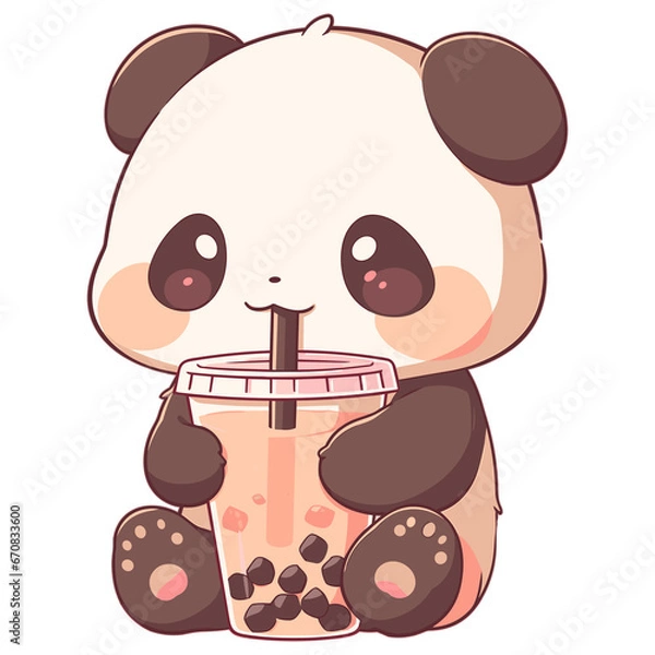 Obraz Panda drinks Boba Bubble Tea Kawaii Chibi transparent Background