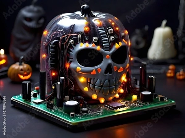 Fototapeta Haunted Circuit Board: Halloween Tech Spectacle Generated by AI