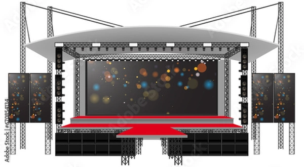 Fototapeta red stage and speaker with led screen on the truss system on the white background	
