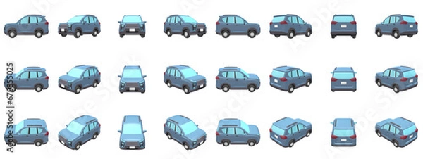 Obraz 自動車のイラスト素材　デフォルメ　SUV　ブルー　24点セット