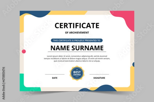 Obraz Modern elegant colorful certificate template. Appreciation for business and education. Vector illustration