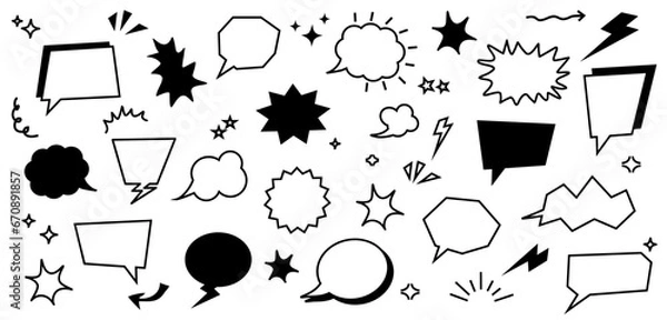 Fototapeta Speech bubble set. comic, ballon, frame vector illustration. black and white color 