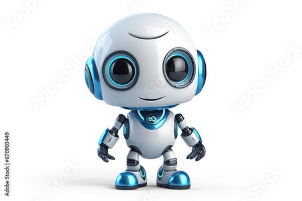 Fototapeta Cute and clever smiling bot, isolated on transparent background, pdf file