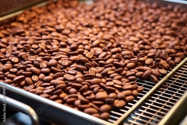 Obraz shot of cooling trays filled with roasted beans