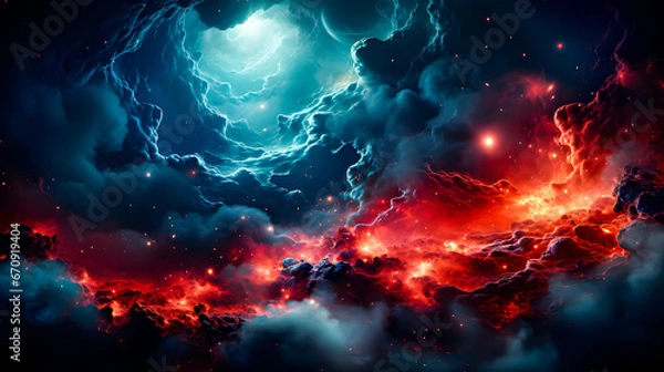 Fototapeta Apocalyptic abstract background with vivid colors. Destruction of the universe.